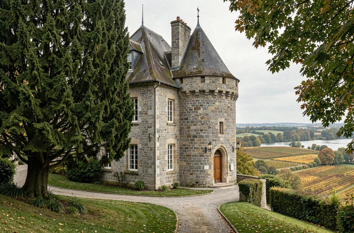 Façade médiévale du Château de Pray perché sur les hauteurs de la vallée de l'Amboise