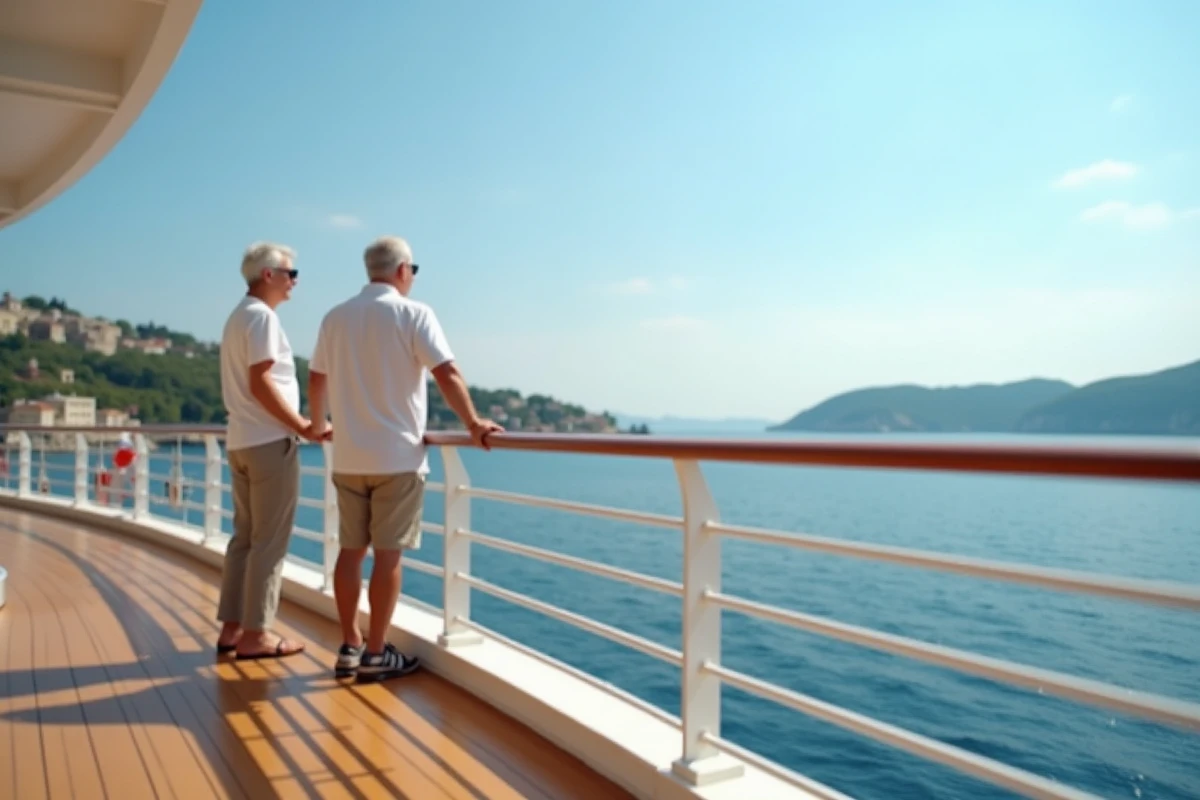 Couple profitant d'une croisière en Méditerranée sur le pont d'un navire
