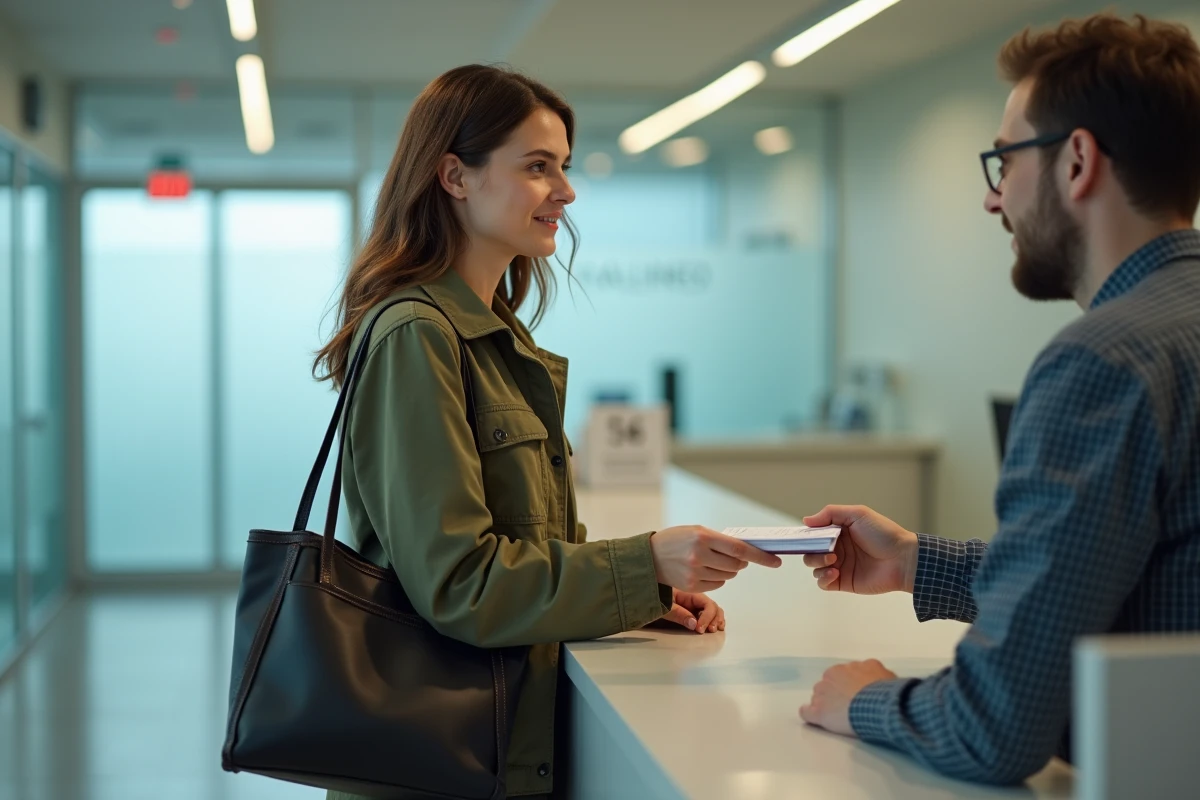 Femme déposant une demande de permis international dans un bureau administratif de préfecture