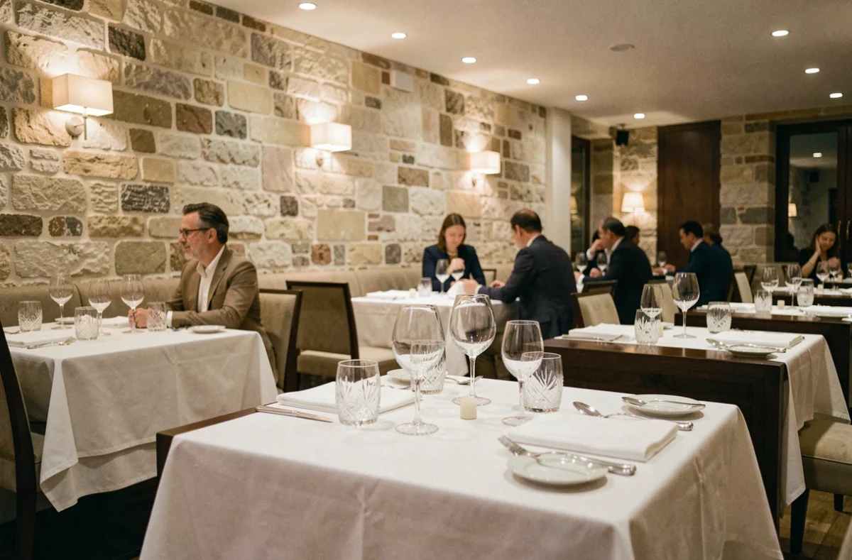Salle de restaurant gastronomique de l'hôtel Fleur de Loire à Blois avec décor en pierre