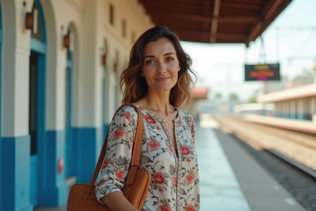Femme attendant le train à la gare de Monastir pour rejoindre Tunis sans embouteillages