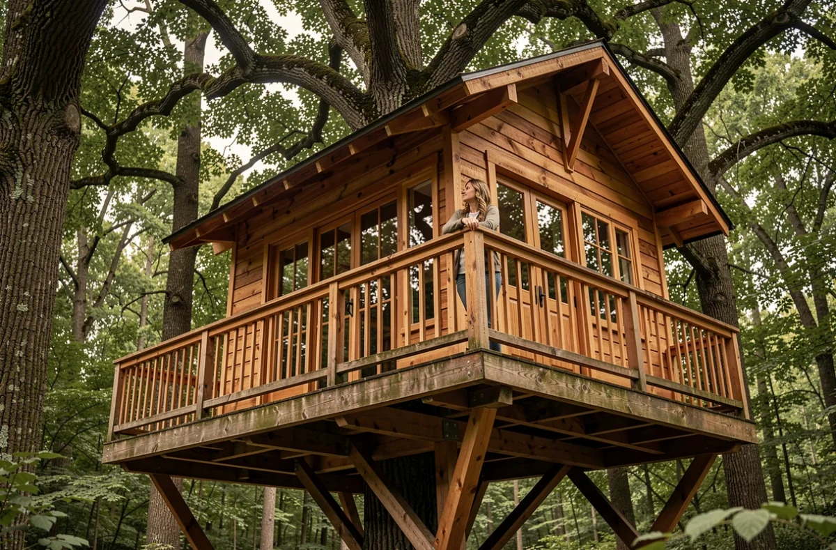 Cabane de luxe dans les arbres avec terrasse panoramique aux Loire Valley Lodges