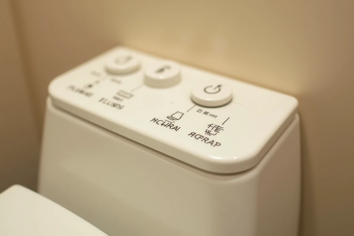 Panneau de commande détaillé d'une toilette japonaise avec bidet dans une capsule hôtel, boutons de réglage visibles