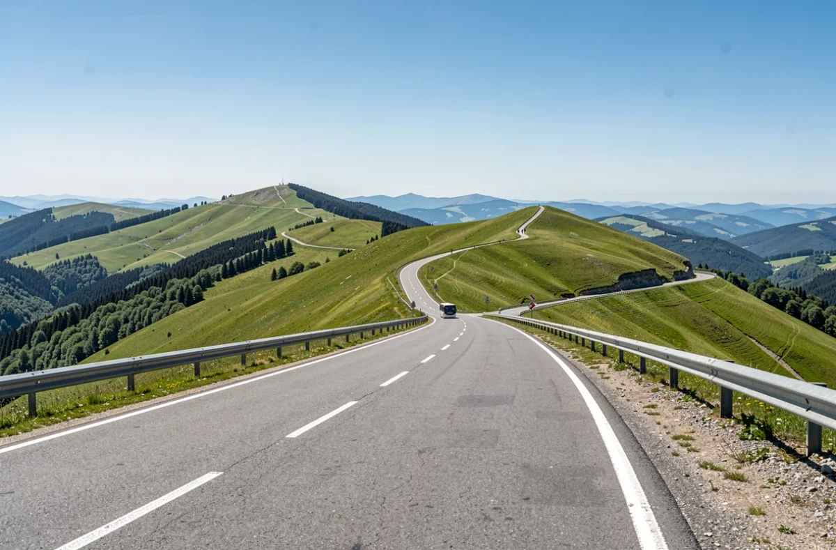 Route des Crêtes dans les Vosges avec une navette au loin